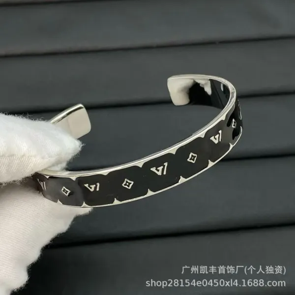 Design Monogram Enamel Cuff Bracelet Black Silver - 1