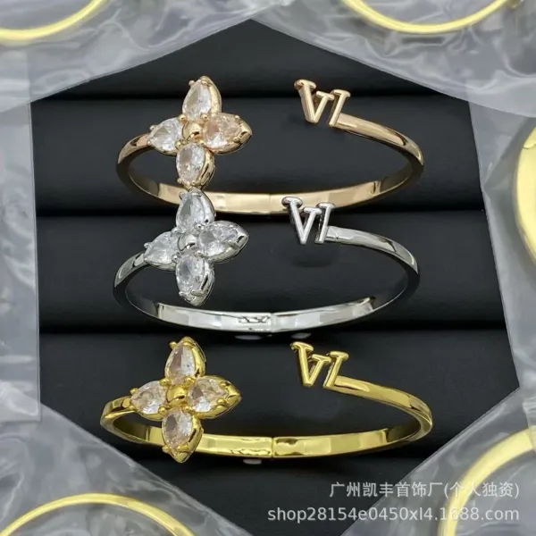 Design Flower Motif Gold-Tone Cuff Bracelet with Crystal Accent Jewelry - 28
