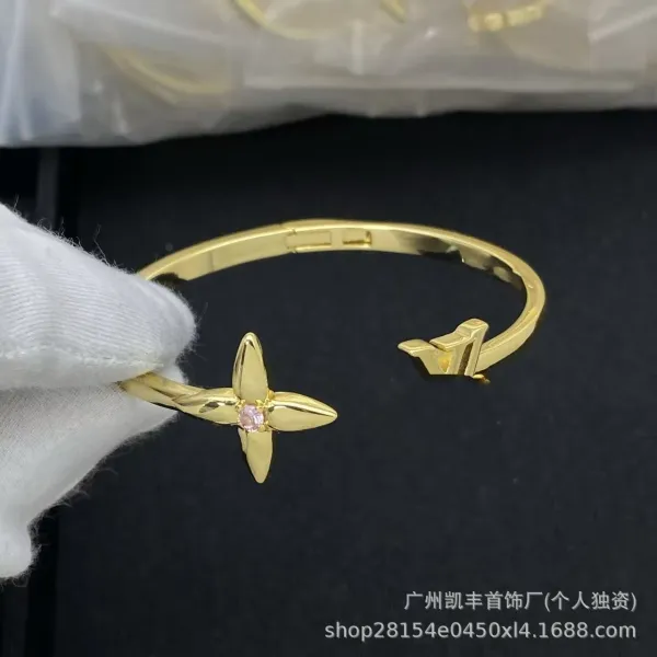 Design Flower Motif Gold-Tone Cuff Bracelet with Crystal Accent Jewelry - 4