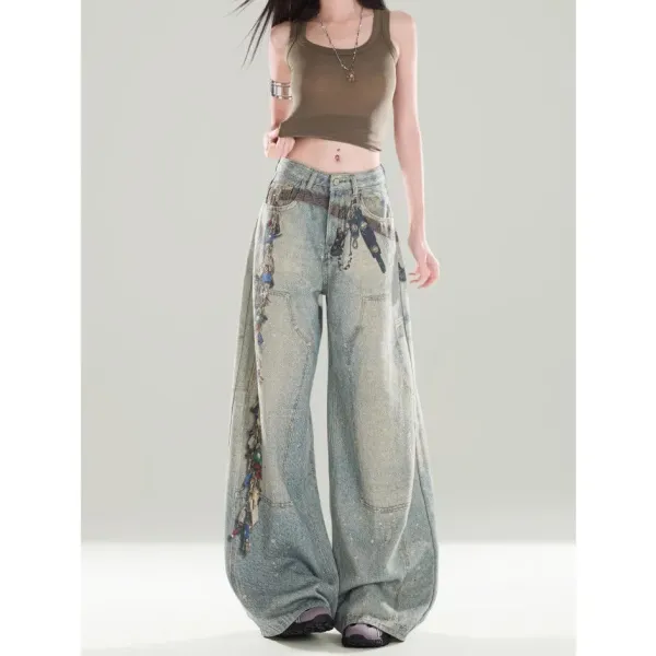Design Patchwork Wide-Leg Distressed Jeans - 6