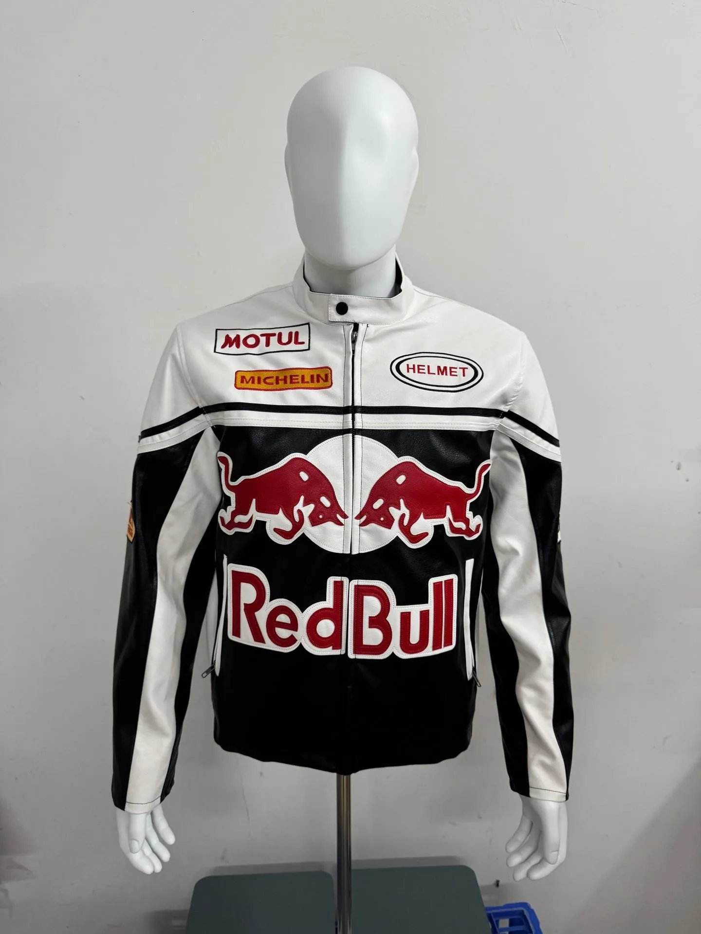 Red Bull leather jacket black and white (embroidered with cotton)