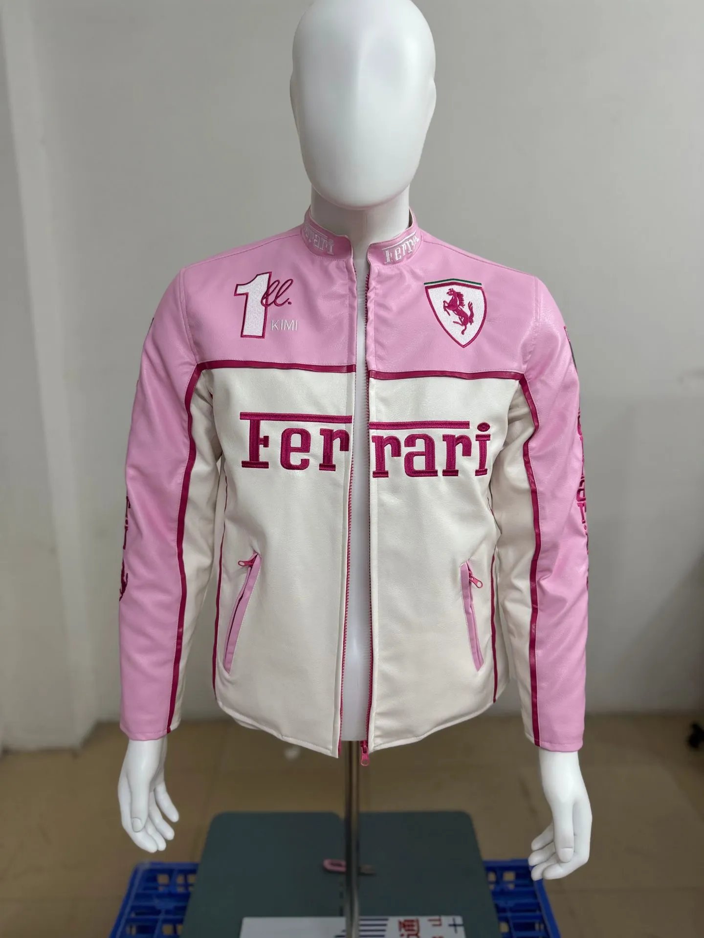 Pink Ferrari leather jacket (embroidered with cotton)