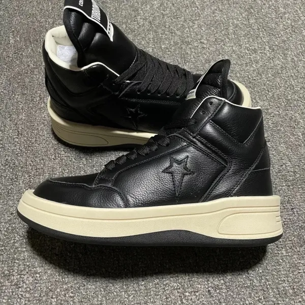 Converse Star Player Mid Black Cream Leather Sneakers - 1