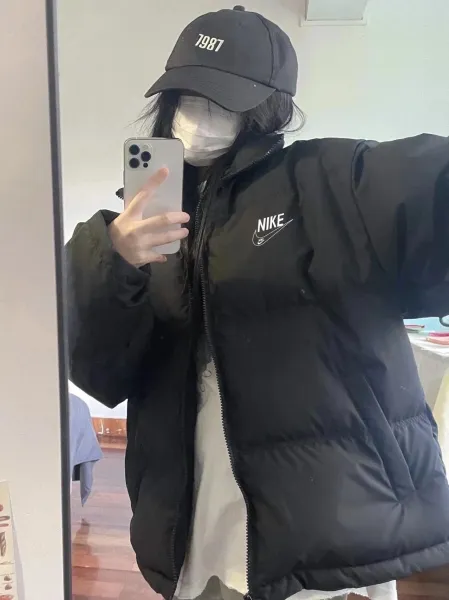 Nike Puffer Jacket Black with White Swoosh Logo Outerwear - 1