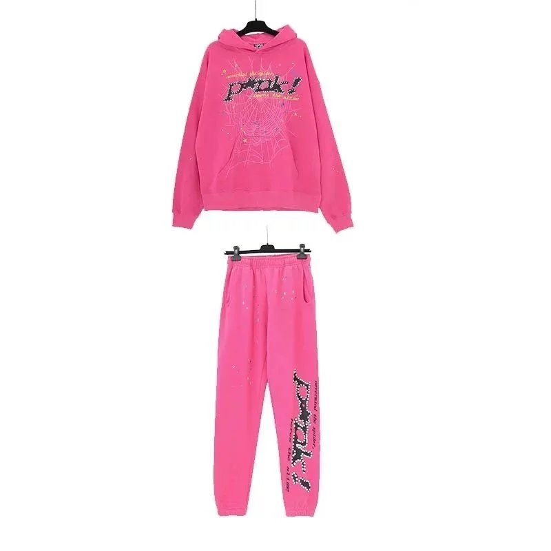 Pink! Spiderweb Graphic Hoodie and Sweatpants Set Pink - 13