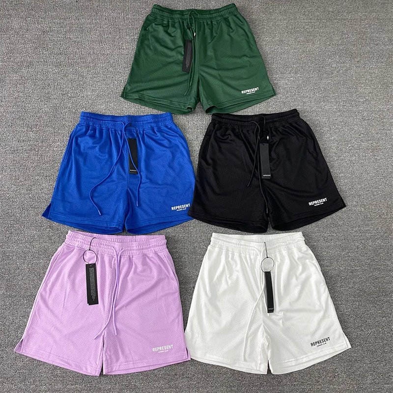 Represent Mesh Shorts in Green, Blue, Black, Pink, and White