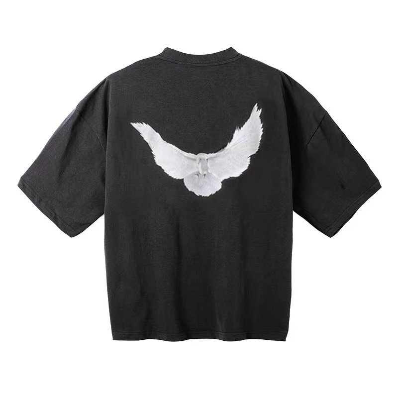 Black Oversized T-Shirt with White Wing Graphic