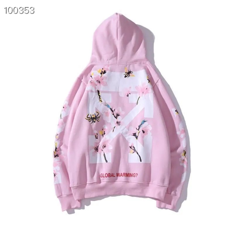 Pink Off-White Hoodie with Floral Print