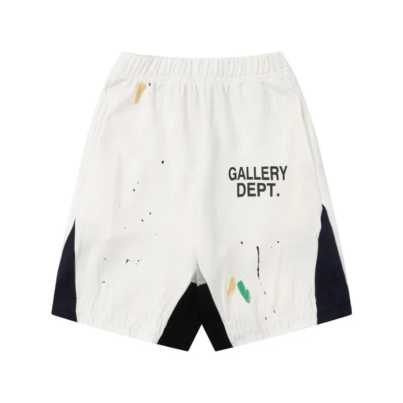 Gallery Dept. White & Navy Paneled, Paint-Splattered Mid-Length Sweatshorts - rep Gallery Dept
