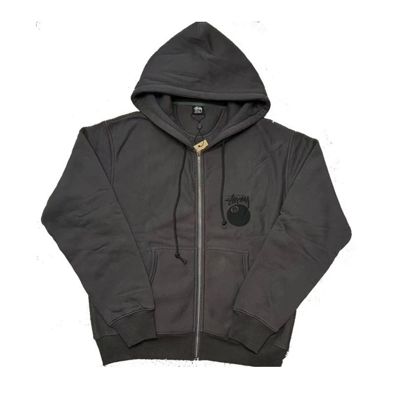 Stussy 8Ball Zip Hoodie — Black eight zipper washed black colorway — USFans Spreadsheet photo