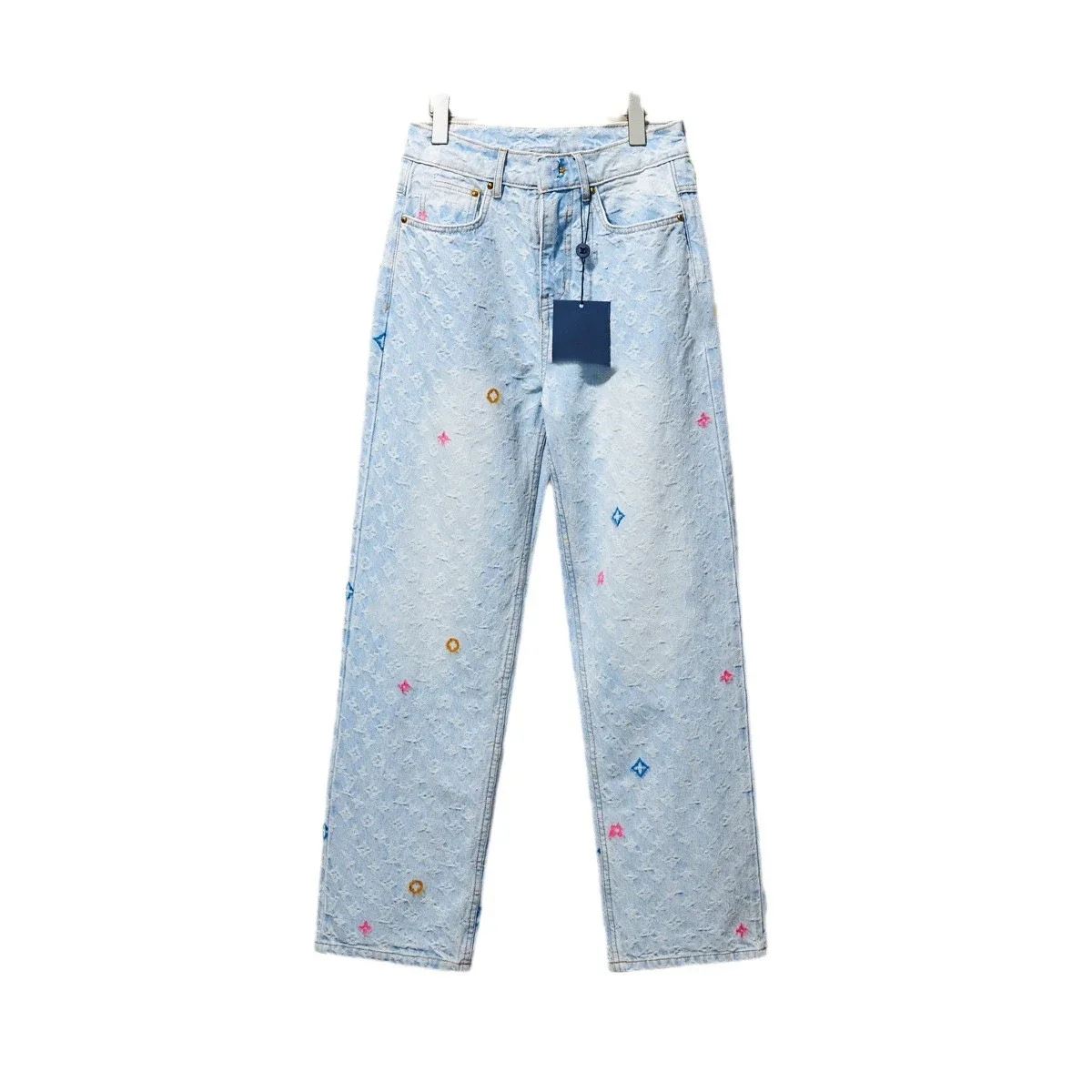Louis Vuitton Monogram Series Embroidered Straight-Leg Jeans