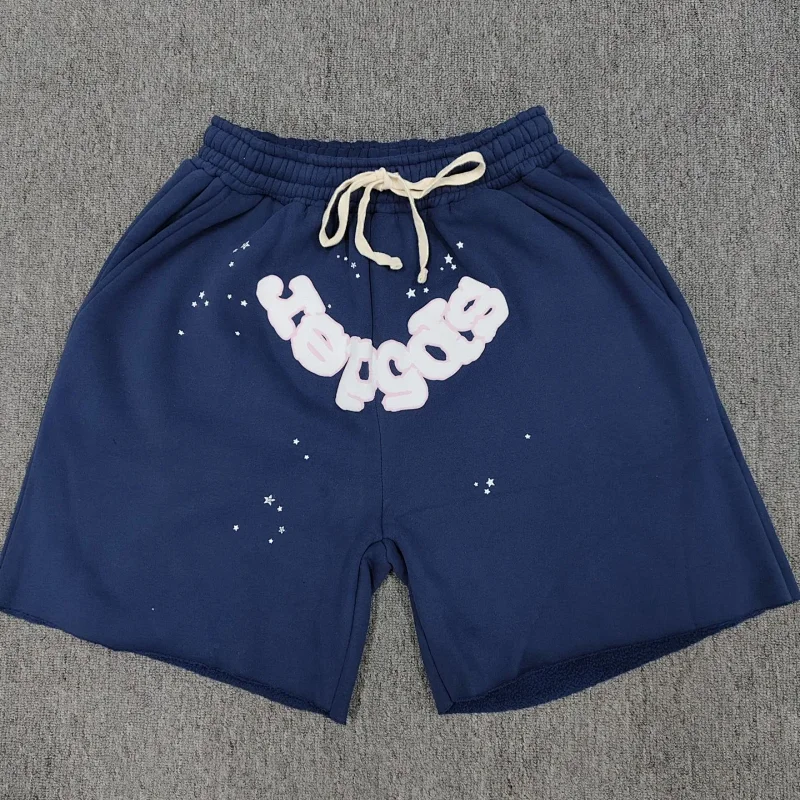 Sp5der "Starry Sky" Foam-Print Lettering Navy Sweatpants & Shorts - rep Sp5der