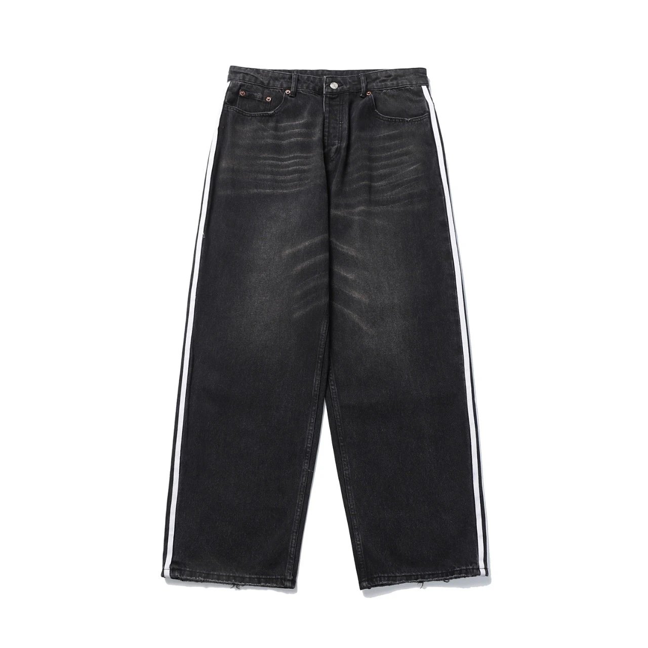 Black Wide Leg Jeans with White Side Stripes