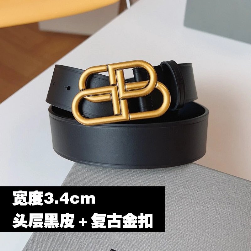 Balenciaga Belt — Gold buckle black leather/3.4cm wide colorway — USFans Spreadsheet photo