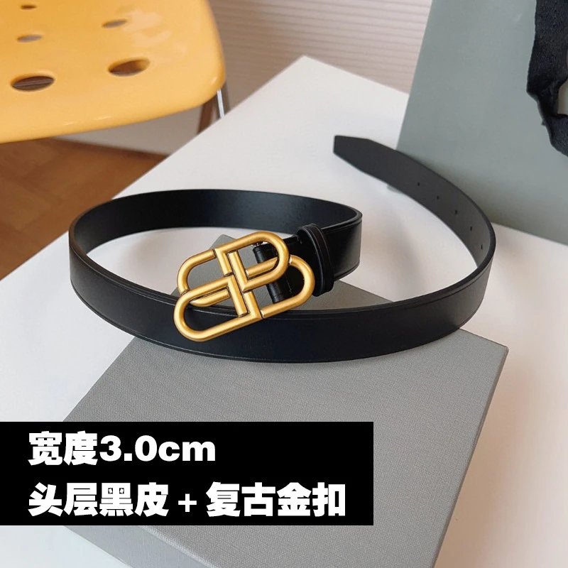 Balenciaga Belt — Gold buckle black leather/3.0cm wide colorway — USFans Spreadsheet photo