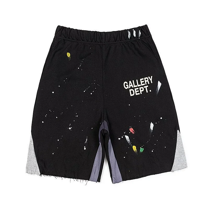 Gallery Dept. Black Hand-Splattered, Paneled, Raw-Hem Sweat Shorts - zdjęcie produktu (rep) w bazie UsFind