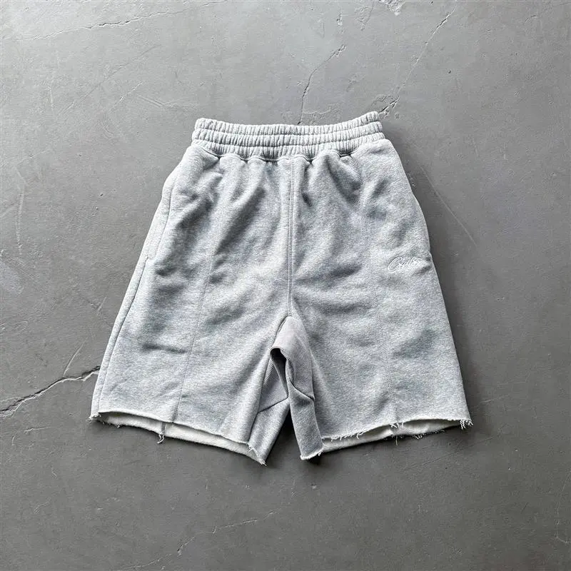 Carhartt Heather Grey Distressed & Embroidered Raw-Hem Sweat Shorts