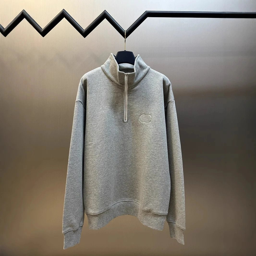 Gray High Neck Zip-Up Sweatshirt