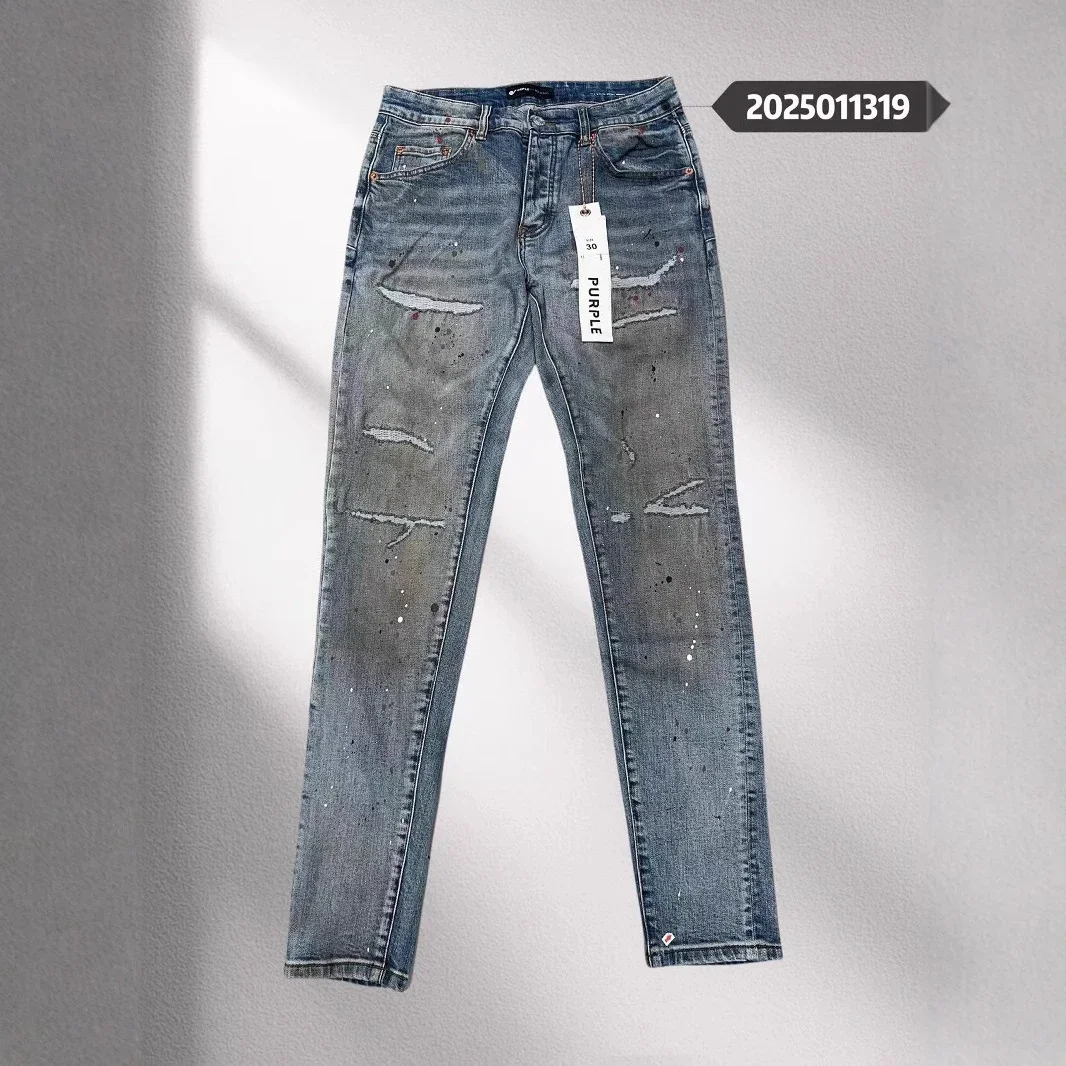 Purple Brand Distressed Paint-Splatter Skinny Jeans