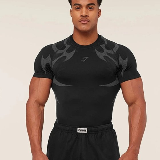 GYMSHARK New Arrival Storm T-Shirt for Men Athletic Fitness Running Basketball Training Quick-Dry Breathable Compression Short Sleeve