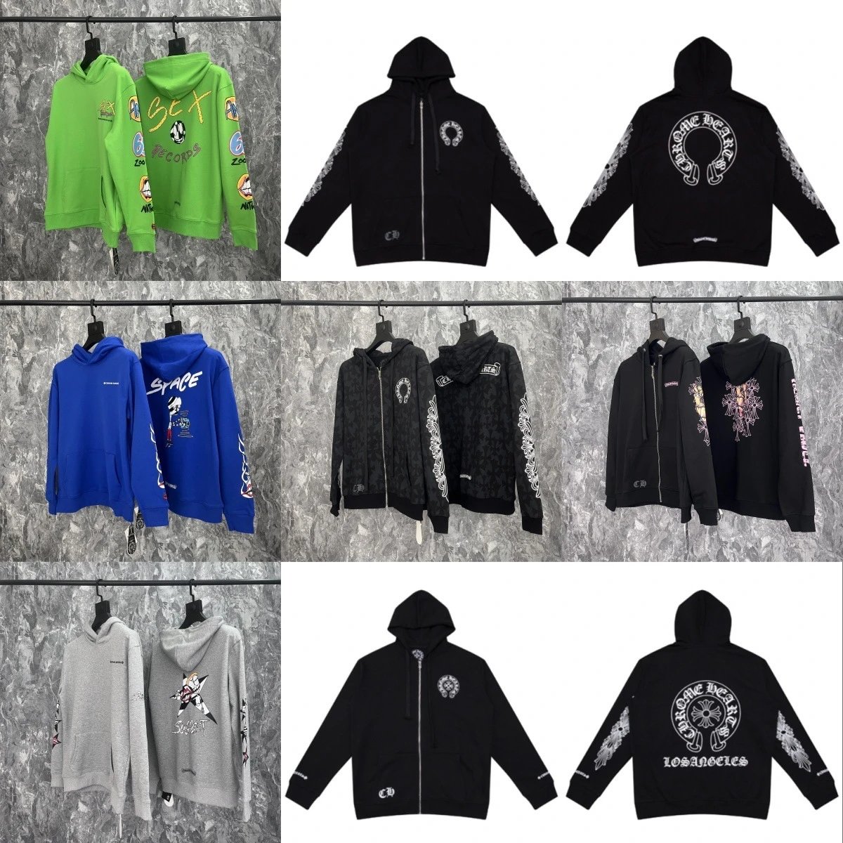 26ss年新款高品质Chome Heart 马蹄十字架连帽拉链卫衣工厂批发