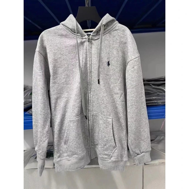 Men's Women's Unisex Relaxed Fit Zip-Up Hooded Cardigan Sweatshirt with Embroidered Polo Pony Design - New Style for Spring & Fall
