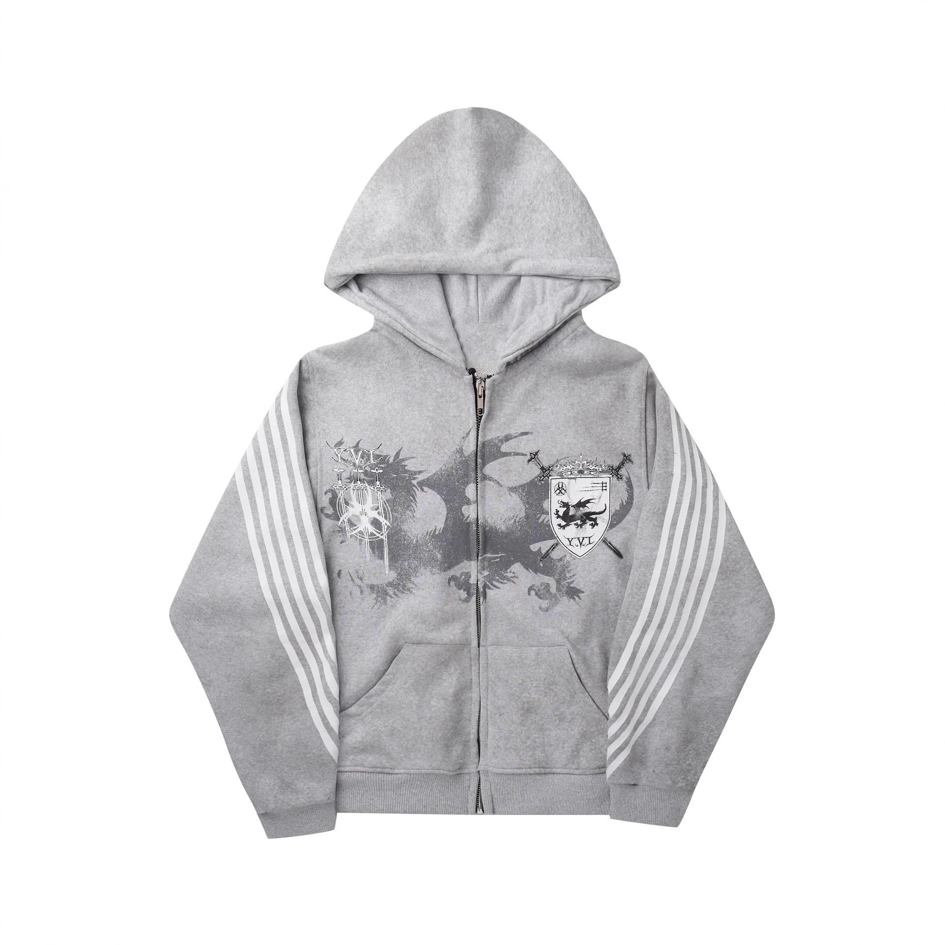 Retro American Streetwear Unisex Harajuku 3D Digital Print Hooded Zip-Up Hoodie