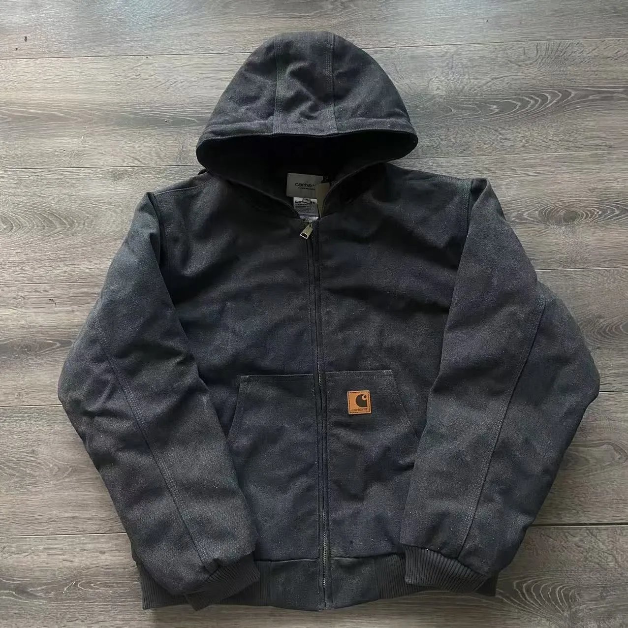 Washed cotton jacket black [high version]