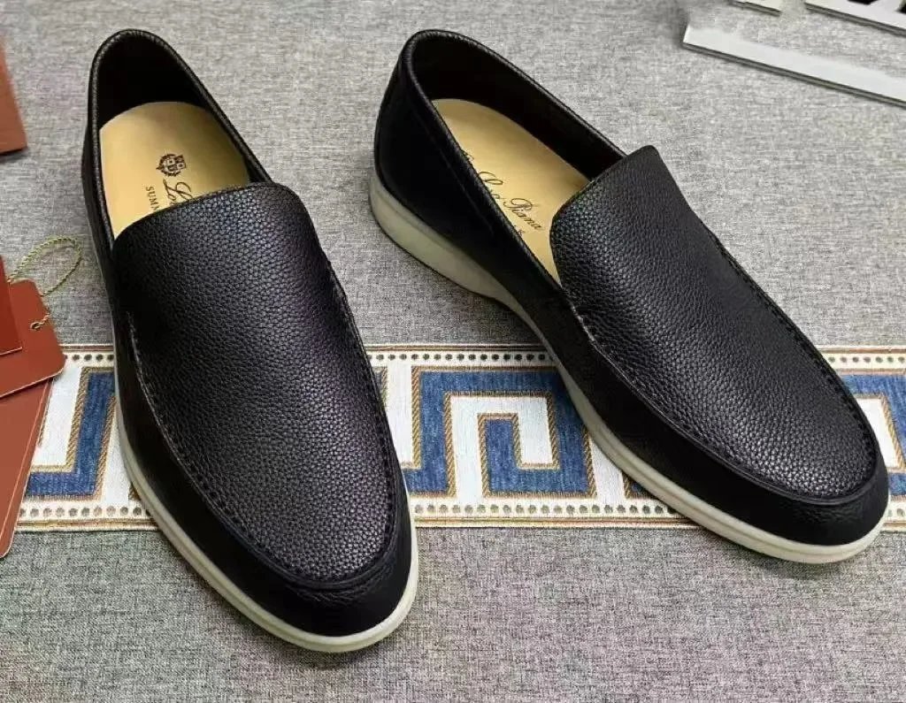 Loro Piana Summer Walk Loafers Pebble Leather Black