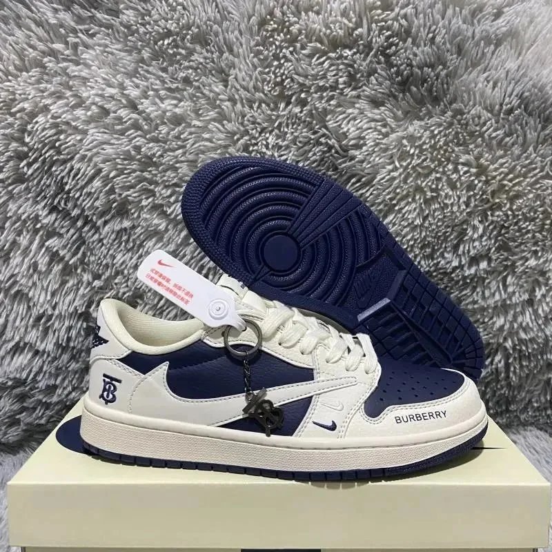 头层品质 Travis Scott x Nk Jordan 1 Low x BURBERRY 巴宝莉联名款 经典复古百搭休闲小众情侣款男鞋女鞋情侣鞋生日礼物男女低帮板鞋 BB6588 312白蓝倒钩