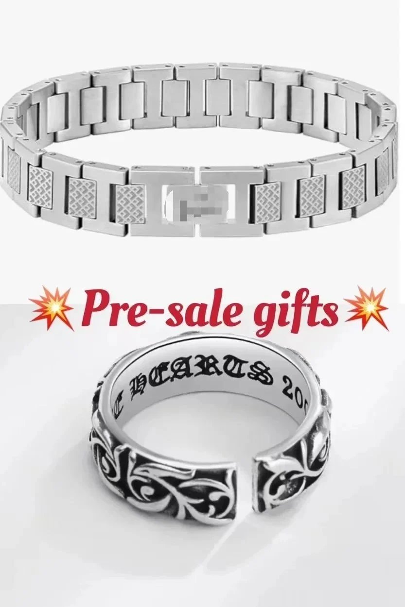 Chrome Hearts style silver tone bracelet and ring set product photo 1
