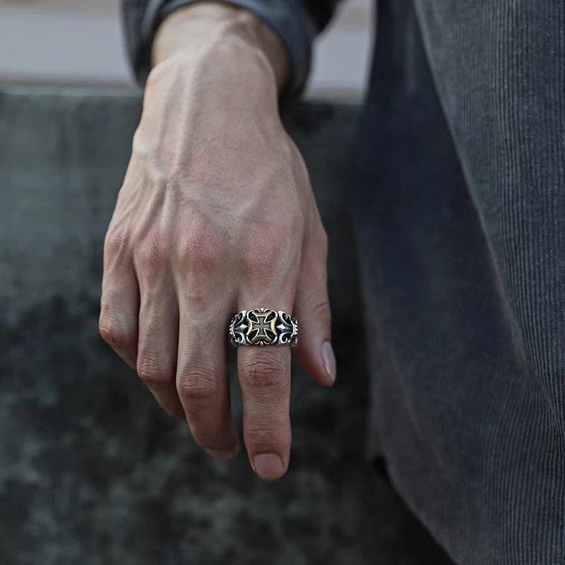 Gold Thick Cross Ring