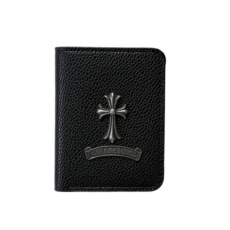 Chrome Hearts Black Pebbled Leather Card Holder with Cross Hardware - 145197