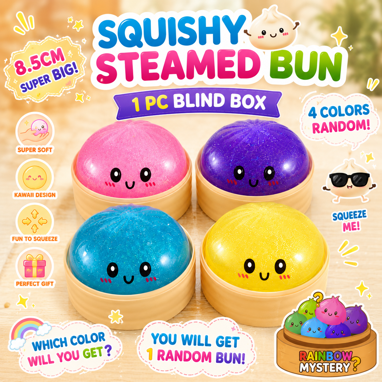 1 piece (color random) -8.5cm steamer aurora suspension gel expression big baozi big baozi