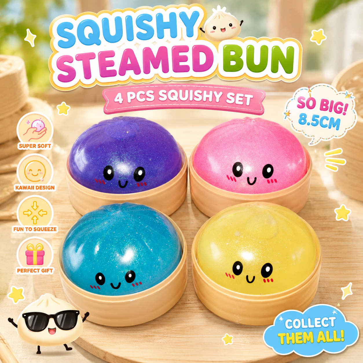 4 pieces -8.5cm steamer Aurora suspension gel expression big buns (4 colors)