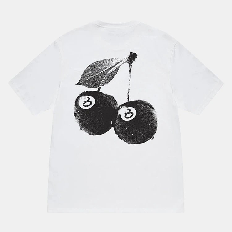 STU 24SS CHERRIES TEE 英文logo樱桃黑八印花圆筒短袖T恤 颜色：黑色 白色  尺码：S M L XL  Y2423#