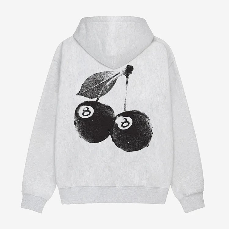 ON SALE￥128  Stu CHERRIES HOODIE 经典美式黑八樱桃英文印花连帽加绒卫衣 黑色 浅灰色 S M L XL  Y2429