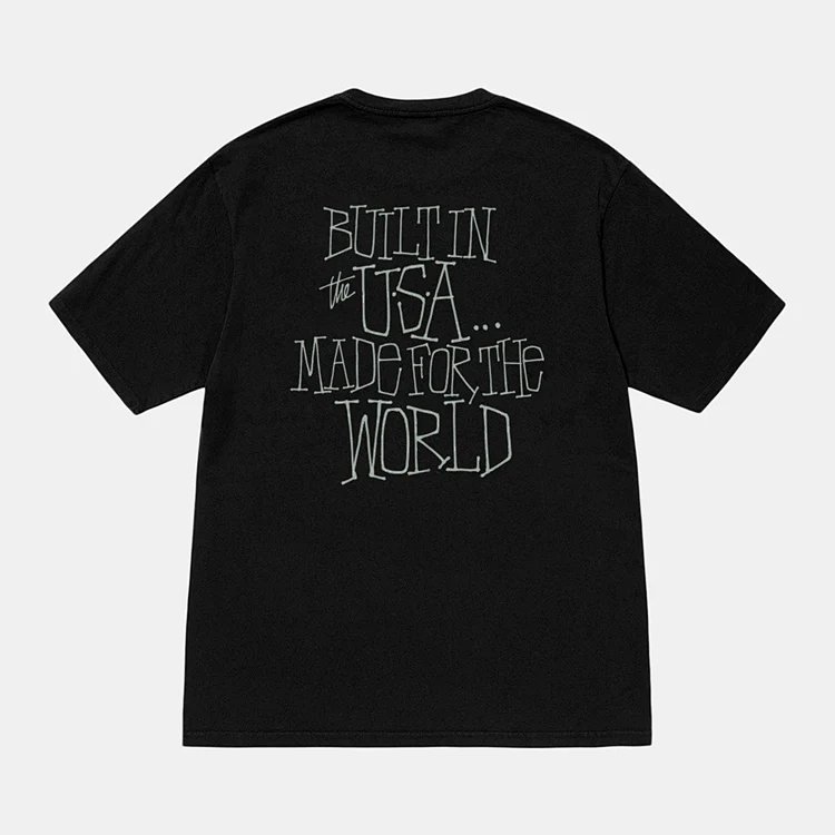Stu fw24 Built In USA Pigment Dyed Tee 英文印花圆筒短袖t恤 黑色 白色 S M L XL  Y2452