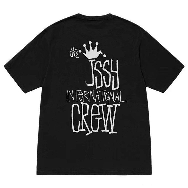 STU 24SS CROWN INTERNATIONAL PIGMENT DYED TEE 经典皇冠复古英文logo短袖t恤 颜色：黑色 白色 尺码：S M L XL  Y2408