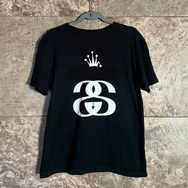 Stu CROWN 10‘s VINTAGE TEE 经典皇冠双S英文印花圆筒短袖T恤 黑色 白色 S M L XL Y2460