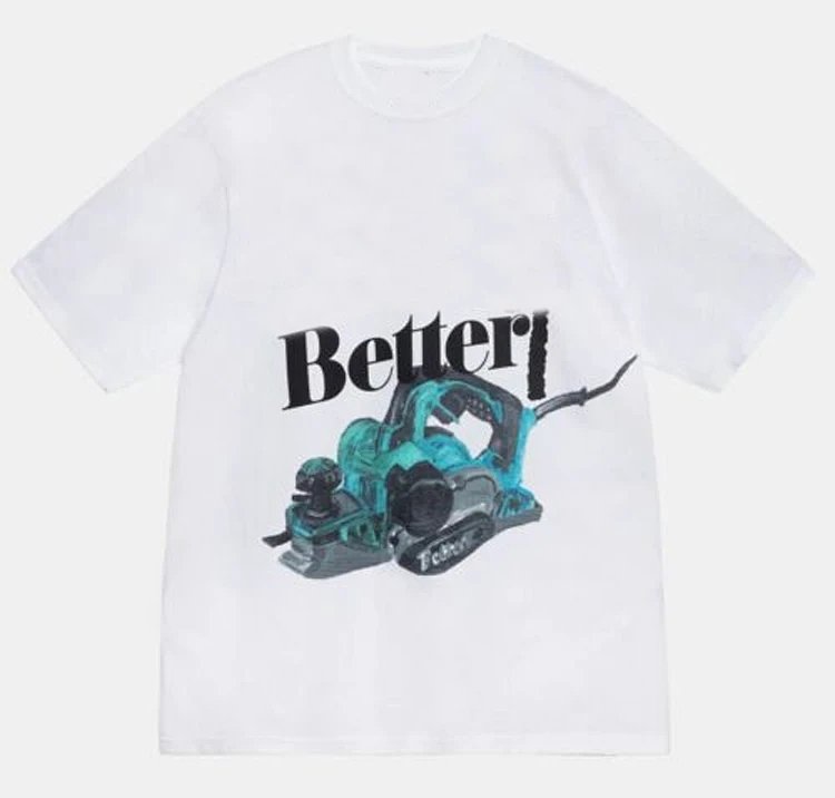 STU X BETTER GIFT SHOP BUILT TEE 联名款双面涂鸦印花圆筒短袖t恤 白色 S M L XL Y2402