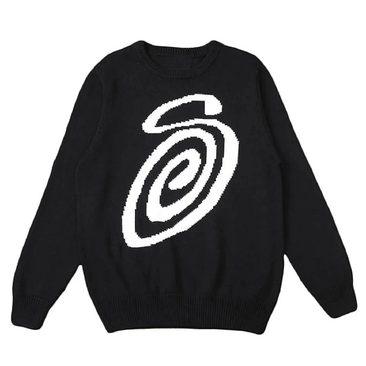 Stu S logo knitted Sweater 斯图西蚊香ki味kiko风针织圆领毛衣 颜色：黑色 米白色 枣红色 墨绿色 尺码：S M L XL  Y0796#