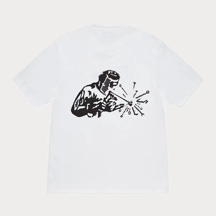STU人物电焊图片印花短袖 黑色 白色 S M L XL  Y5210]