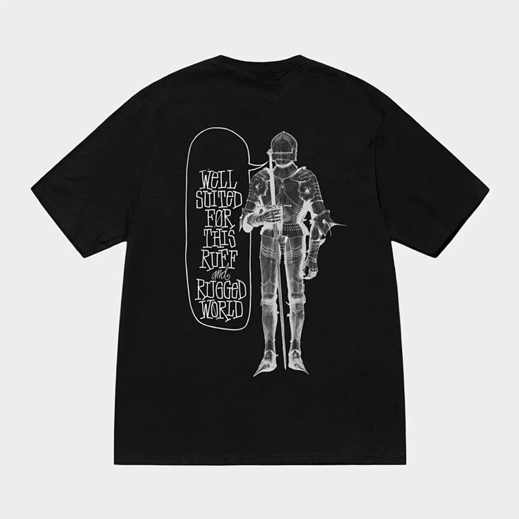 25SS WELL SUITED TEE 骑士盔甲剑士英文印花图案短袖T恤 黑色 白色 S M L XL5 Y5204  Stu