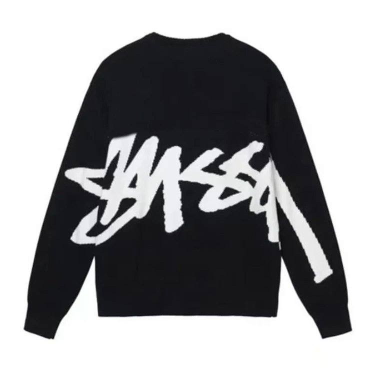Stussy 复古美式大logo提花宽松套头圆领廓形针织毛衣 颜色： 黑色 粉色 尺码：S M L XL  Y1010#