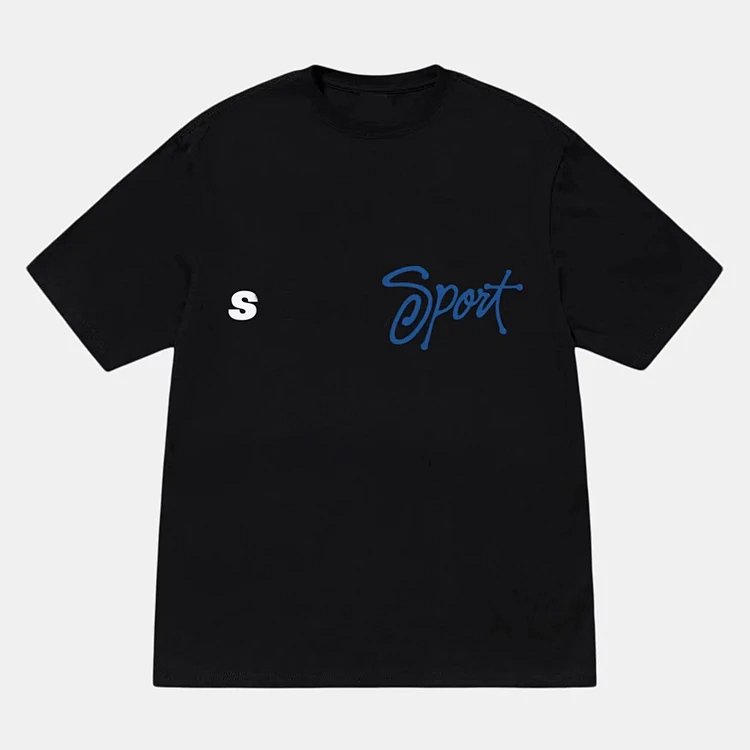 Stu SS24 SPORT SCRIPT TEE logo复古美式印花宽松圆领短袖T恤 颜色：黑色 白色 宝蓝色 尺码：S M L XL  Y2426#