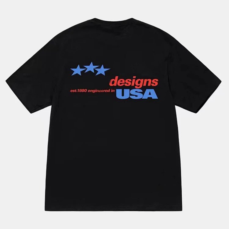 STU SS23 STUSSY DESIGNS USA TEE 复古美式星星字母印花短袖t恤 颜色：黑色 白色 尺码：S M L XL  Y0786#