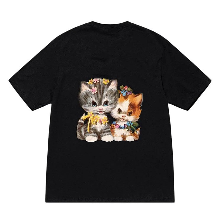 STU KITTENS TEE 3D猫咪字母logo卡通图案印花短袖t恤 颜色：白色 黑色  尺码：S M L XL  Y1319#