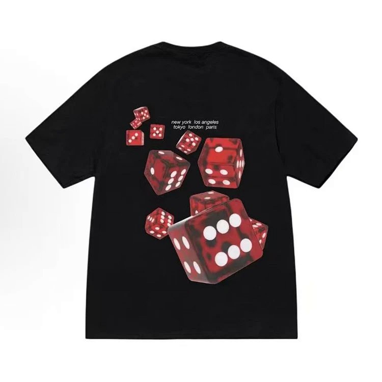 STU SS25 ROLLERS HOODIE 骰子印花字母图案圆领短袖t恤 颜色:白色 黑色 尺码:S M L XL Y5218