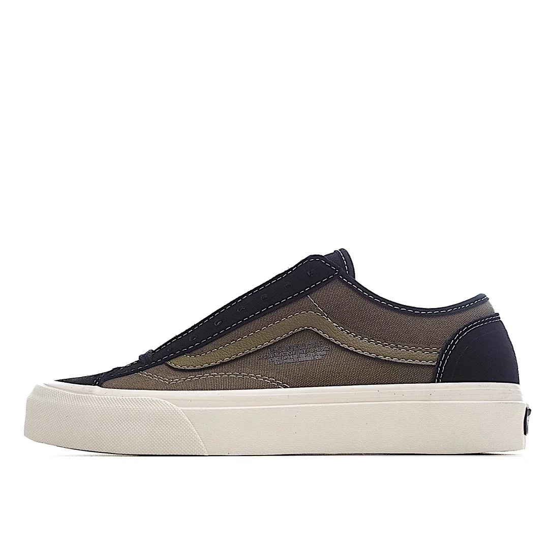 VANS／**人气推荐 军事风黑绿拼接 Old School橄榄绿复古休闲帆布鞋小熊板鞋  官方货号 VN0A54F49YD 纯原1:1硫化真标 Size：35 ...